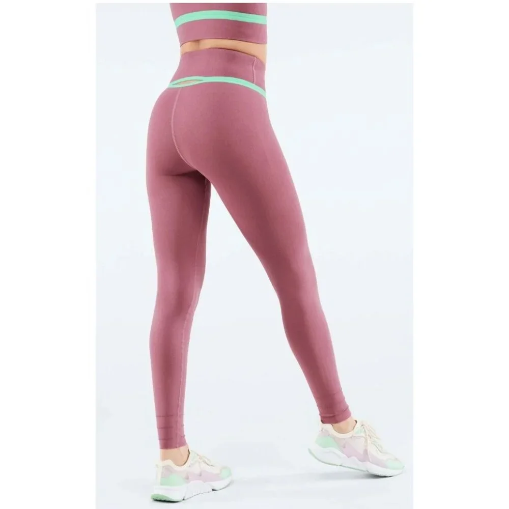 Fabletics Sculptknit‎ Leggings Womens M Pink Green High Waist Cut Out Athletic